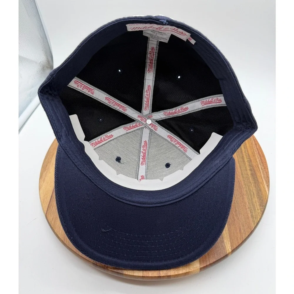 Mitchell & Ness Size 8 Fitted Hat Navy Blue Wool Script Logo Est 1904 Cap 2028